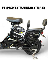 Electric delivery e-bike showing seat, front panel, and large front fender