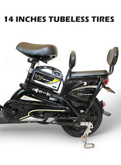 M1 Electric Delivery Bike 400W Motor, 48V 12Ah Battery, 55KM/H Max Speed, Dual Seat, 14 Inches Tires, Front Grocery Basket, Remote Lock Unlock System, Carbon Alloy Frame. 3-Speed Modes E-Bike