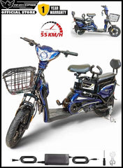 M1 Electric Delivery Bike 400W Motor, 48V 12Ah Battery, 55KM/H Max Speed, Dual Seat, 14 Inches Tires, Front Grocery Basket, Remote Lock Unlock System, Carbon Alloy Frame. 3-Speed Modes E-Bike