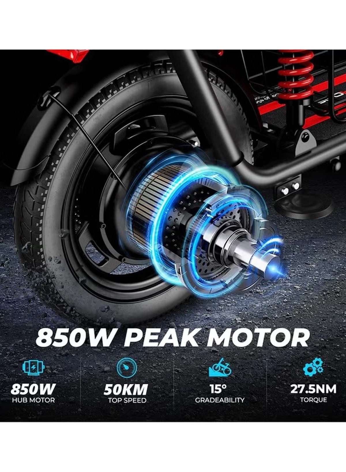 Electric Scooter 850W Motor with Dual Seat, 48V10Ah Battery, 50KM/H Speed, 40KM Range, Dual Suspension and Storage Basket, E-Scooter