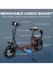 Electric Scooter 850W Motor with Dual Seat, 48V10Ah Battery, 50KM/H Speed, 40KM Range, Dual Suspension and Storage Basket, E-Scooter
