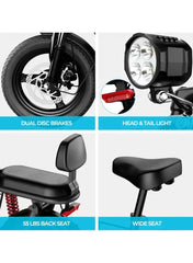 Electric Scooter 850W Motor with Dual Seat, 48V10Ah Battery, 50KM/H Speed, 40KM Range, Dual Suspension and Storage Basket, E-Scooter