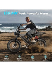 V8 PRO Electric Bike – 750W Gear Hub Motor, 48V 16.6AH Battery, 50KM/H Speed, 45KM Range, 20-Inch Fat Tires, Dual Suspension, Shimano 7-Speed, Carbon Alloy Frame, Dual Disc Brakes