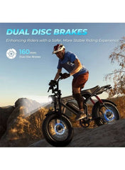 V8 PRO Electric Bike – 750W Gear Hub Motor, 48V 16.6AH Battery, 50KM/H Speed, 45KM Range, 20-Inch Fat Tires, Dual Suspension, Shimano 7-Speed, Carbon Alloy Frame, Dual Disc Brakes