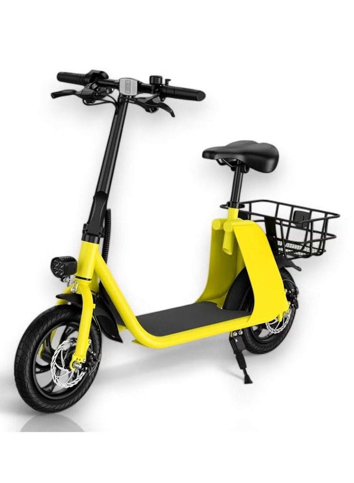Premium Foldable Electric Scooter with Seat and Rear Basket, 450W Motor, 36V 8AH Battery, 25-35 KM/h Speed, Carbon Alloy Frame, 12.5 Inches Tires, Disk Brakes, Unisex Comfortable E-Scooter for Adults