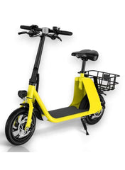 Premium Foldable Electric Scooter with Seat and Rear Basket, 450W Motor, 36V 8AH Battery, 25-35 KM/h Speed, Carbon Alloy Frame, 12.5 Inches Tires, Disk Brakes, Unisex Comfortable E-Scooter for Adults