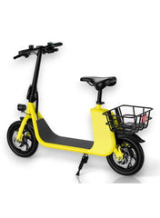 Premium Foldable Electric Scooter with Seat and Rear Basket, 450W Motor, 36V 8AH Battery, 25-35 KM/h Speed, Carbon Alloy Frame, 12.5 Inches Tires, Disk Brakes, Unisex Comfortable E-Scooter for Adults
