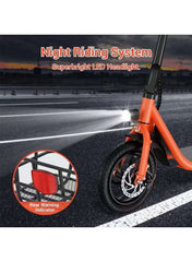 Premium Foldable Electric Scooter with Seat and Rear Basket, 450W Motor, 36V 8AH Battery, 25-35 KM/h Speed, Carbon Alloy Frame, 12.5 Inches Tires, Disk Brakes, Unisex Comfortable E-Scooter for Adults