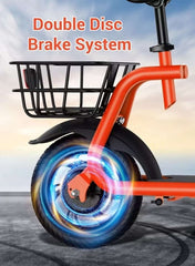 Premium Foldable Electric Scooter with Seat and Rear Basket, 450W Motor, 36V 8AH Battery, 25-35 KM/h Speed, Carbon Alloy Frame, 12.5 Inches Tires, Disk Brakes, Unisex Comfortable E-Scooter for Adults