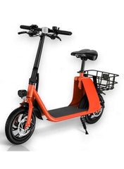 Premium Foldable Electric Scooter with Seat and Rear Basket, 450W Motor, 36V 8AH Battery, 25-35 KM/h Speed, Carbon Alloy Frame, 12.5 Inches Tires, Disk Brakes, Unisex Comfortable E-Scooter for Adults