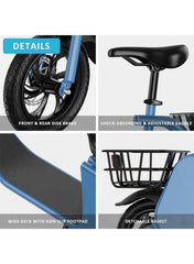 Premium Foldable Electric Scooter with Seat and Rear Basket, 450W Motor, 36V 8AH Battery, 25-35 KM/h Speed, Carbon Alloy Frame, 12.5 Inches Tires, Disk Brakes, Unisex Comfortable E-Scooter for Adults