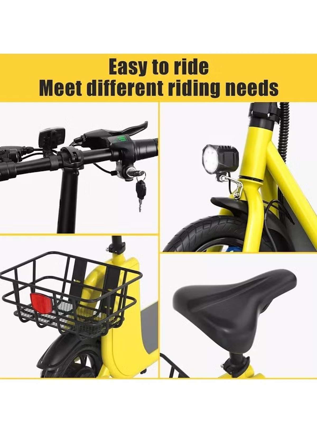 Premium Foldable Electric Scooter with Seat and Rear Basket, 450W Motor, 36V 8AH Battery, 25-35 KM/h Speed, Carbon Alloy Frame, 12.5 Inches Tires, Disk Brakes, Unisex Comfortable E-Scooter for Adults
