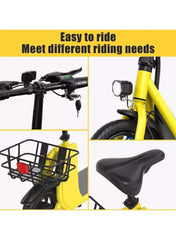 Premium Foldable Electric Scooter with Seat and Rear Basket, 450W Motor, 36V 8AH Battery, 25-35 KM/h Speed, Carbon Alloy Frame, 12.5 Inches Tires, Disk Brakes, Unisex Comfortable E-Scooter for Adults