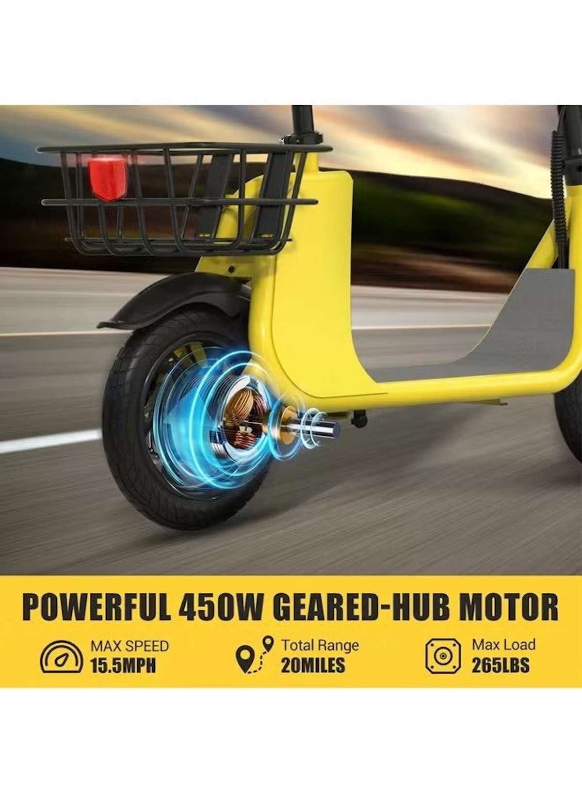 Premium Foldable Electric Scooter with Seat and Rear Basket, 450W Motor, 36V 8AH Battery, 25-35 KM/h Speed, Carbon Alloy Frame, 12.5 Inches Tires, Disk Brakes, Unisex Comfortable E-Scooter for Adults