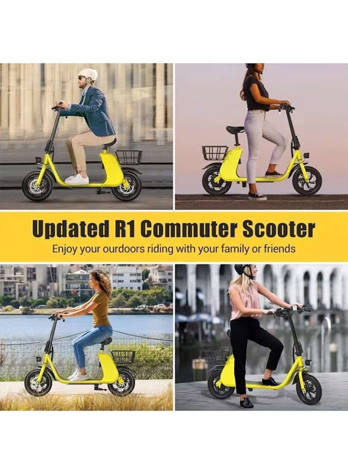 Premium Foldable Electric Scooter with Seat and Rear Basket, 450W Motor, 36V 8AH Battery, 25-35 KM/h Speed, Carbon Alloy Frame, 12.5 Inches Tires, Disk Brakes, Unisex Comfortable E-Scooter for Adults
