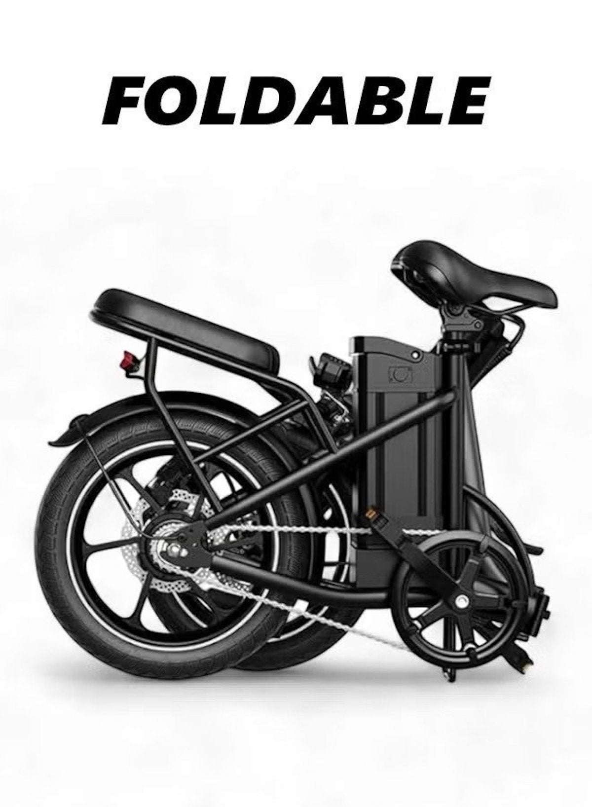 Folding Electric Bike with 350W High Speed Motor, 36V 8AH Battery, 40 KM/H Speed, 35 KM Range, Dual Disk Brakes, Carbon Alloy Frame, 16-Inch Tires, Front Suspension Fork, Portable Electric Bike with Dual Seat, Helmet and Safety Vest