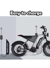 High Speed Electric Mountain Bike with 1000W Motor, 48V 18Ah Battery, 85km Range, 20 Inche Fat Tires, Dual Disk Brakes, Shimano 7 Speed, Front and Rear Suspension, Off Road E-Bike with Digital Display