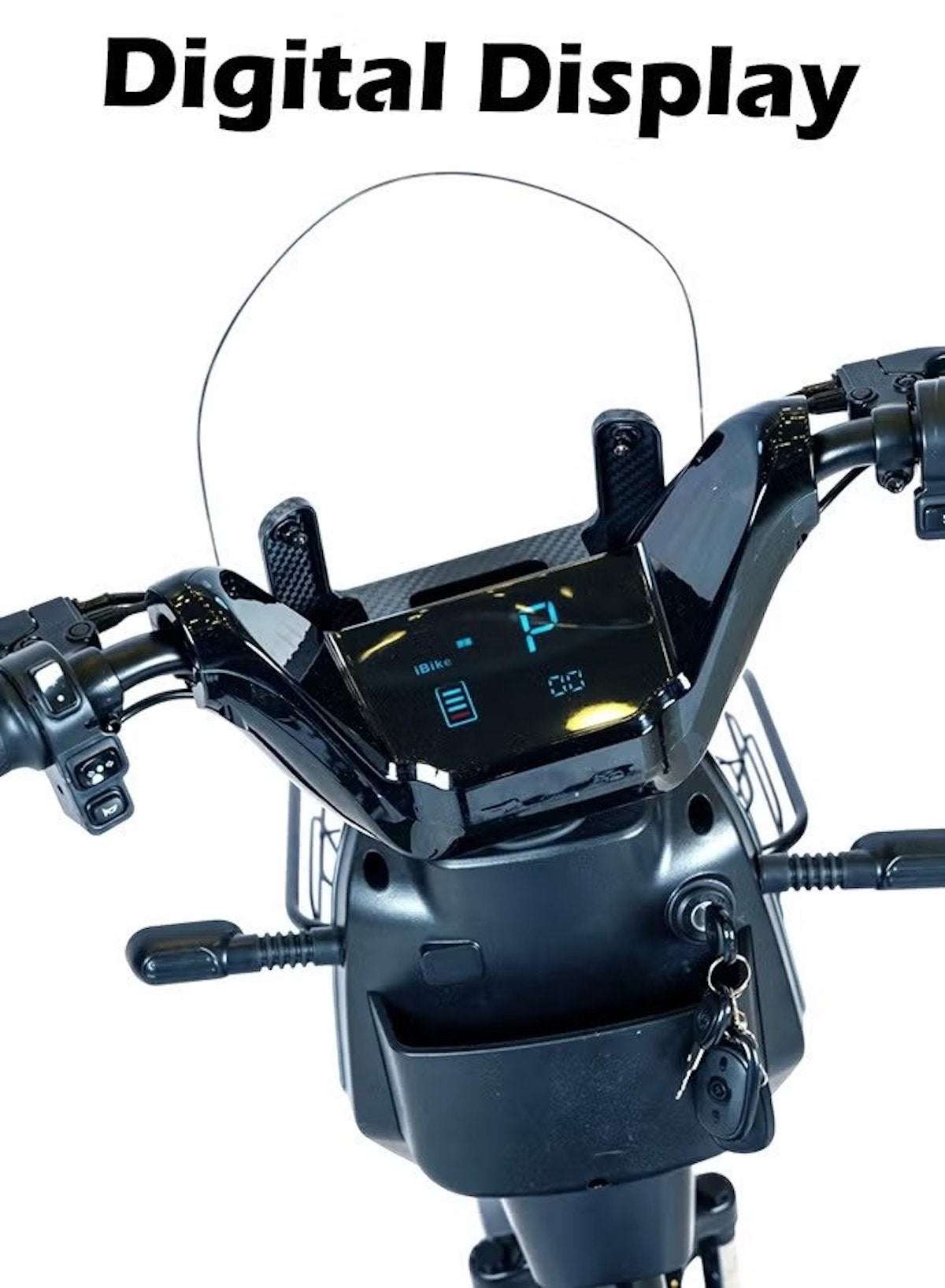 M6 Electric Bike with 500W Motor 48V 20Ah Battery, 45 KM Range, 55 KM/H Speed, Carbon Alloy Frame, 14 Inch Tires, Front Grocery Basket and Remote Lock System