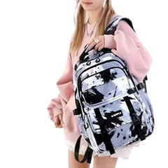 Huitich wheeled backpack for boys and girls with black and white abstract design carried by a kid