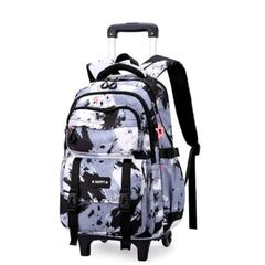 Huitich wheeled backpack for boys and girls with black and white splatter design and multiple compartments