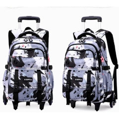 Huitich wheeled backpack for boys and girls with black and white abstract design and multiple compartments