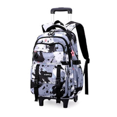 Huitich wheeled backpack for boys and girls with black and white abstract print and multiple compartments