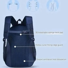 Navy kids backpack back panel with padded straps and breathable mesh