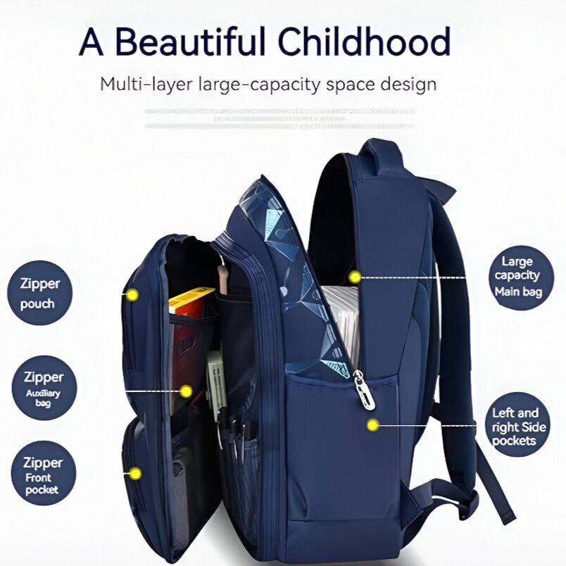 Huitich wheeled school bag for boys and girls with multi-layer large capacity and multiple zipper pockets