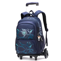 Huitich wheeled school bag for boys and girls in navy blue with geometric patterns and extendable handle