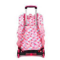 Huitich pink geometric pattern wheeled school bags for kids with adjustable straps and retractable handle