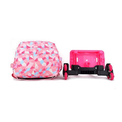 Huitich pink geometric patterned wheeled school bags for kids with detachable wheels