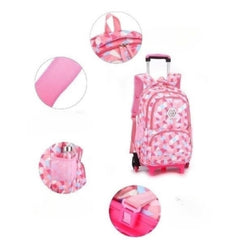 Huitich pink wheeled school bags for kids with geometric pattern and multiple compartments