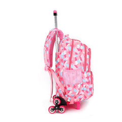 Huitich pink geometric wheeled school bags for kids with three-wheel design and adjustable straps