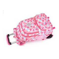 Huitich pink patterned wheeled school bags for kids with multiple compartments and retractable handle