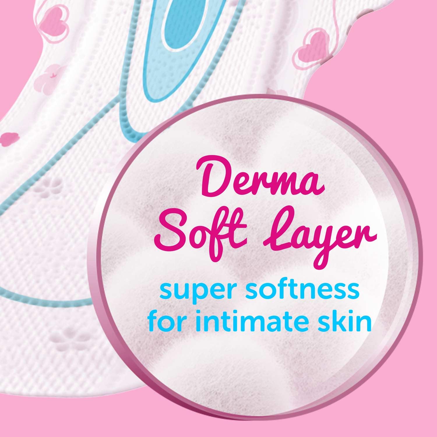 Whisper Ultra Soft Sanitary Pads XL Plus pad close up showing Derma Soft Layer magnified for super softness