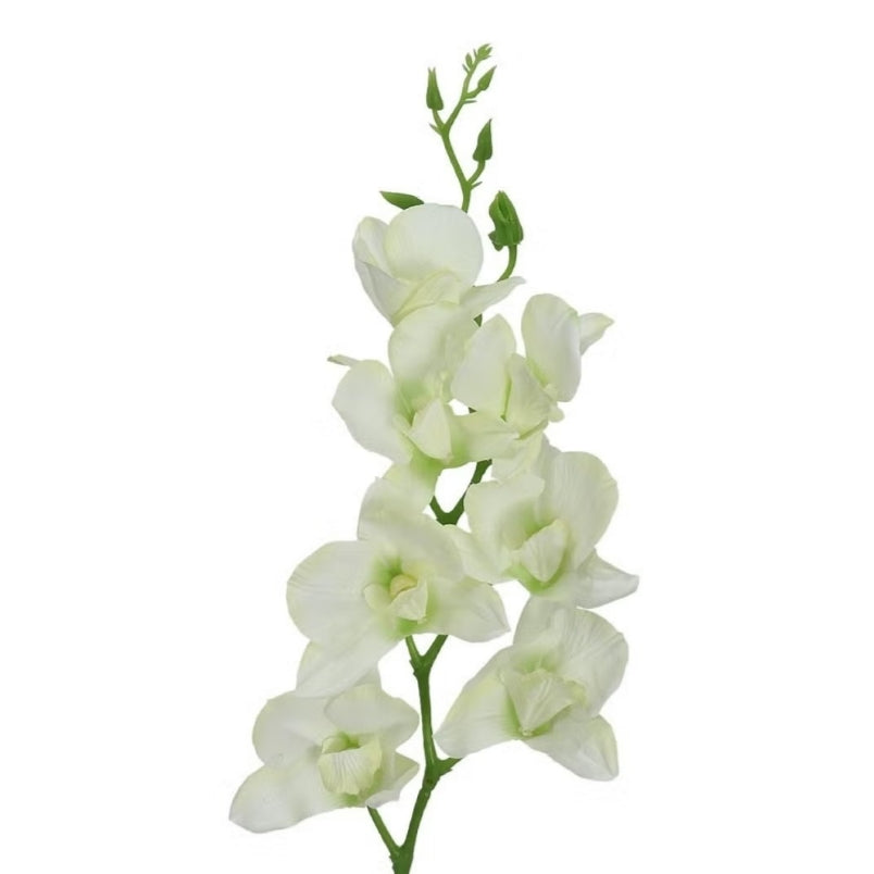 Huitich white artificial dendrobium flowers with green stems for decorative use