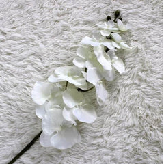 Huitich white artificial dendrobium flowers on a soft textured surface