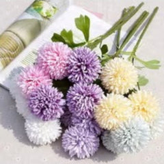 Huitich white artificial flower decor pom pom style in pastel pink, purple, white, and yellow shades