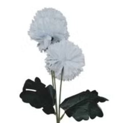 Huitich white artificial flower decor with two fluffy white blooms and dark green leaves