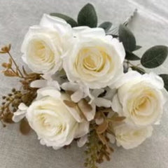 Huitich white artificial flowers for living room with realistic soft petals and green leaves
