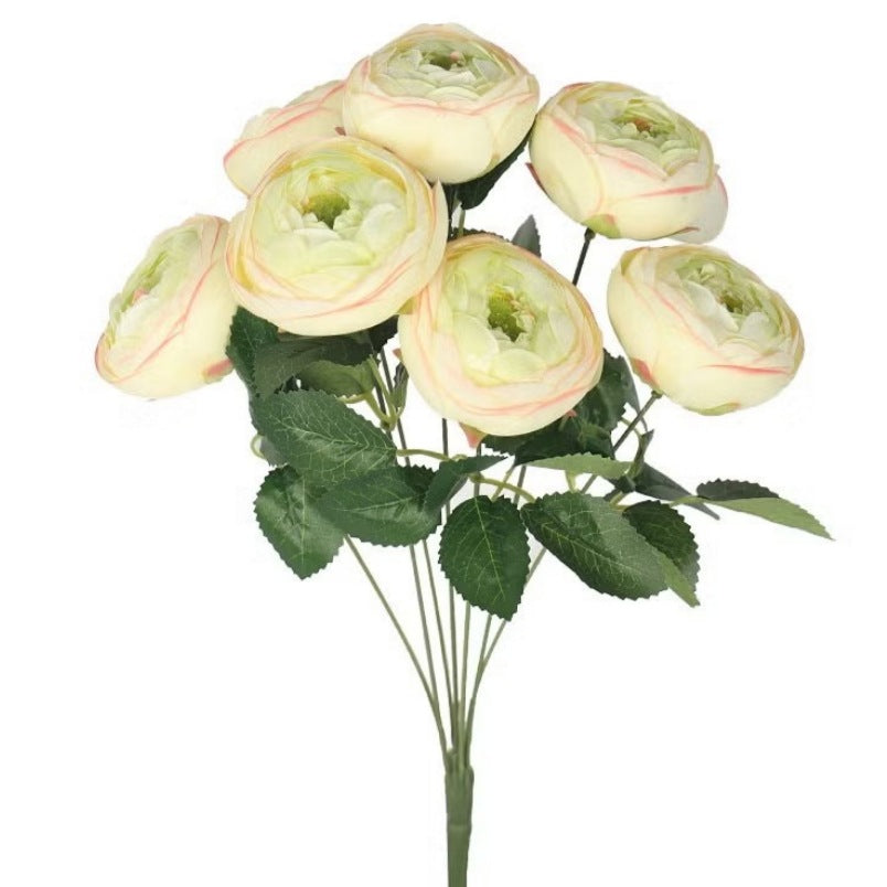 Huitich white artificial rose bouquet with delicate petals and green leaves for home decor