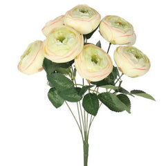 Huitich white artificial rose bouquet with delicate petals and green leaves for home decor