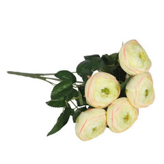 Huitich white artificial rose bouquet with five cream white rose blooms and green leaves