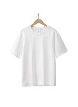 Cotton short sleeve T-shirt, white crew neck, front view.
