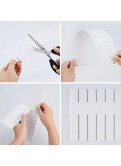 Huitich white grid drawer separator 47x7 cm being cut and bent for customizable storage organization