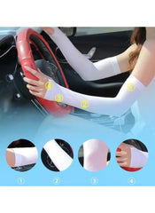Huitich white ice silk UV protection sleeves worn on arms while driving for sun protection