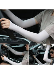 Huitich ice silk UV protection sleeves worn on arms while driving, lightweight and breathable