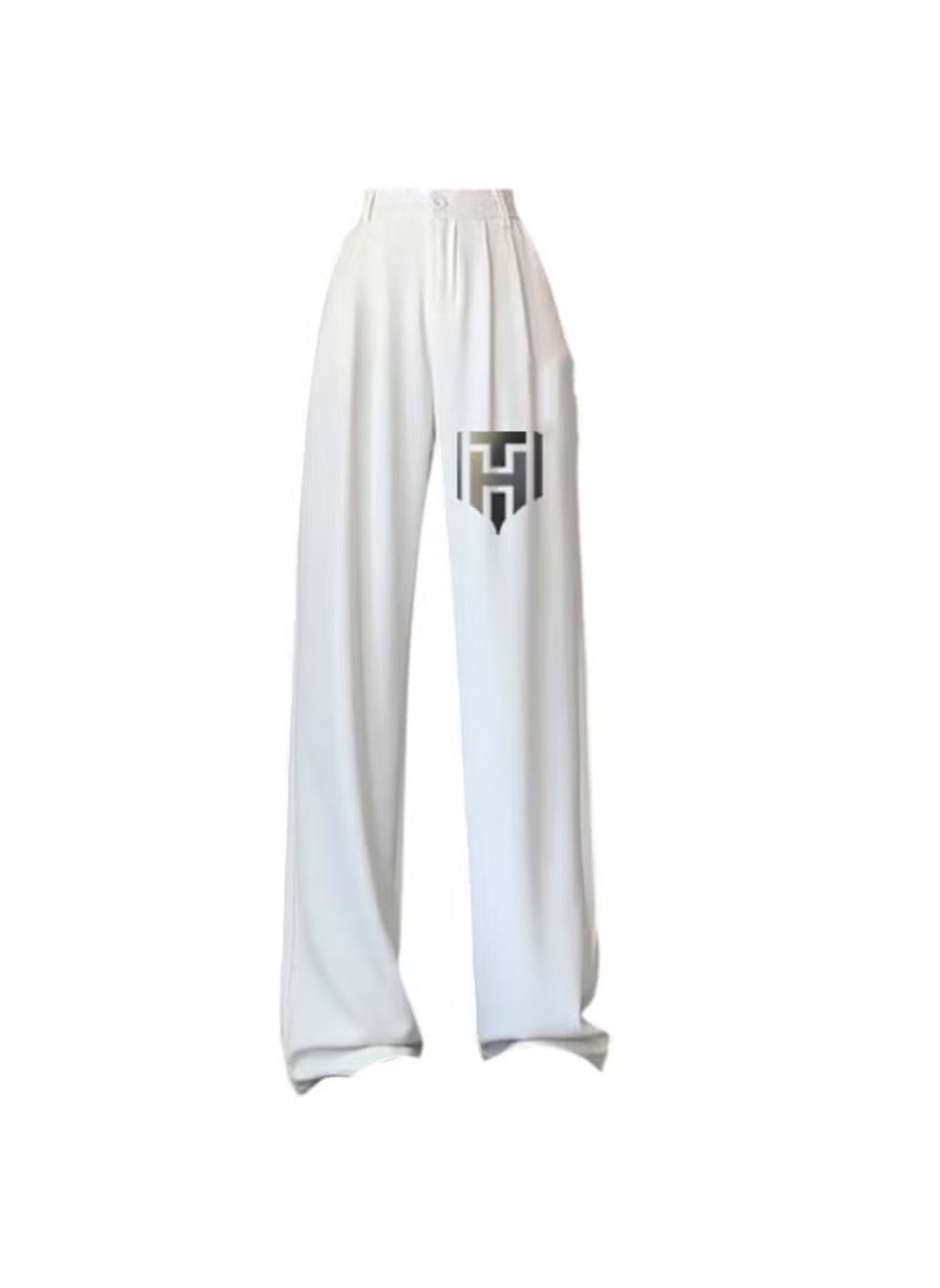 Huitich white ice silk wide leg pants with high waist and flowing fabric design
