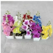 Artificial orchid bonsai flower arrangement with multi-color blooms in white pots