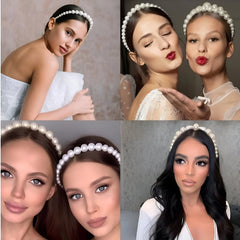 Huitich white pearl hair accessory headbands worn by women with a stylish and elegant look